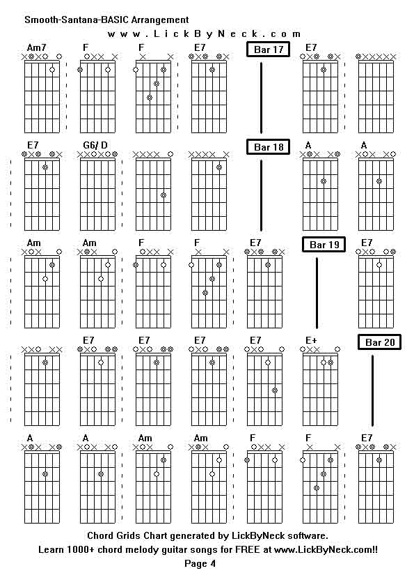 Chord Grids Chart of chord melody fingerstyle guitar song-Smooth-Santana-BASIC Arrangement,generated by LickByNeck software.